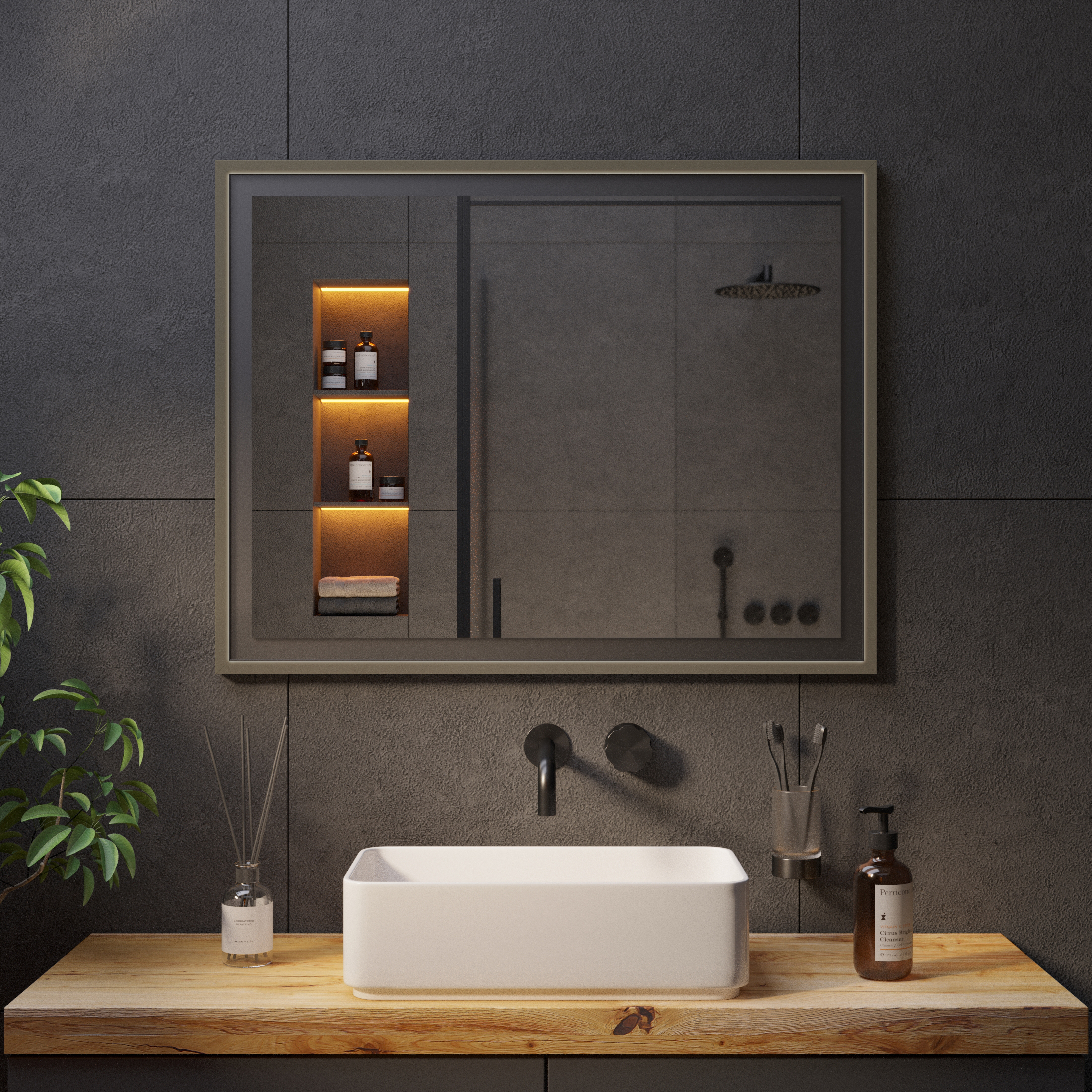 Зеркало с подсветкой в бронзовой раме Латунь Aluminium - фото 6