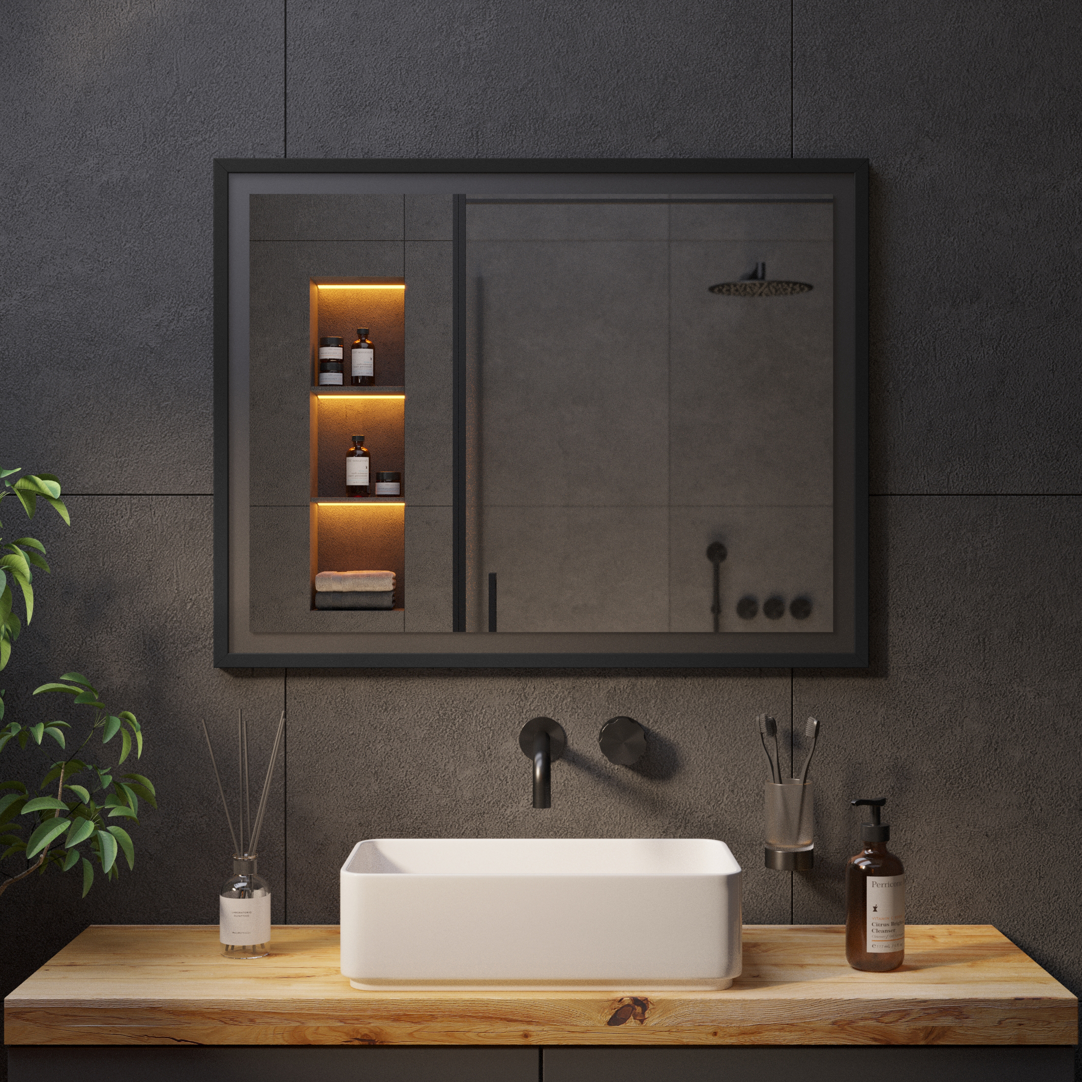 Зеркало с подсветкой в чёрной раме Black Aluminium - фото 4