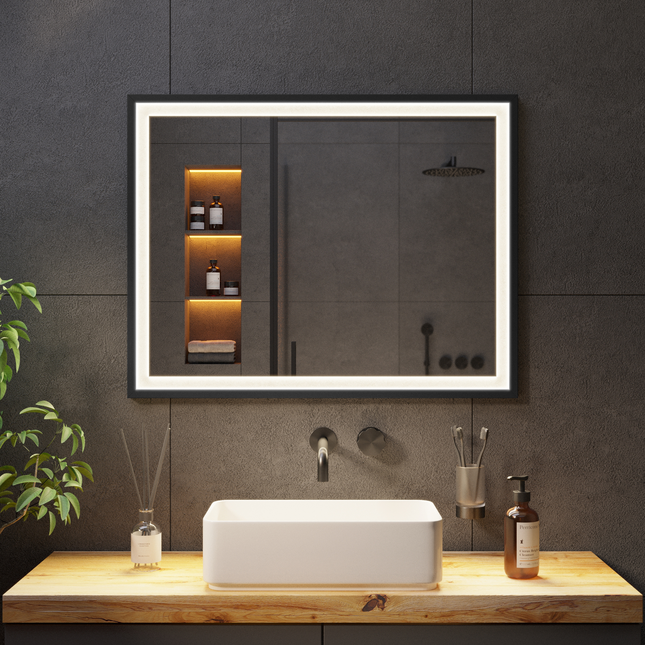 Зеркало с подсветкой в чёрной раме Black Aluminium - фото 5