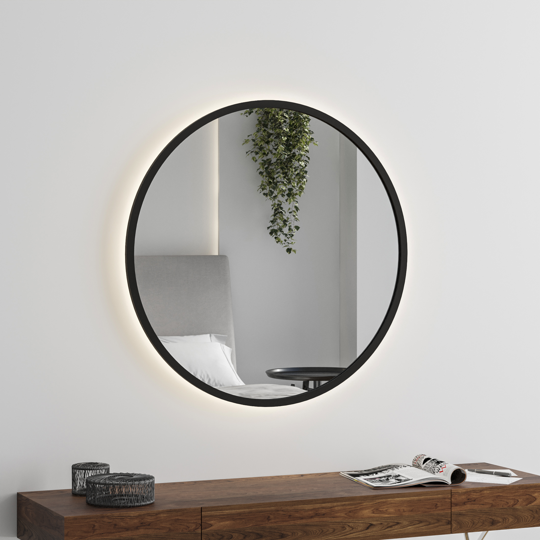 Круглое зеркало Verte с подсветкой в черной раме - фото 4