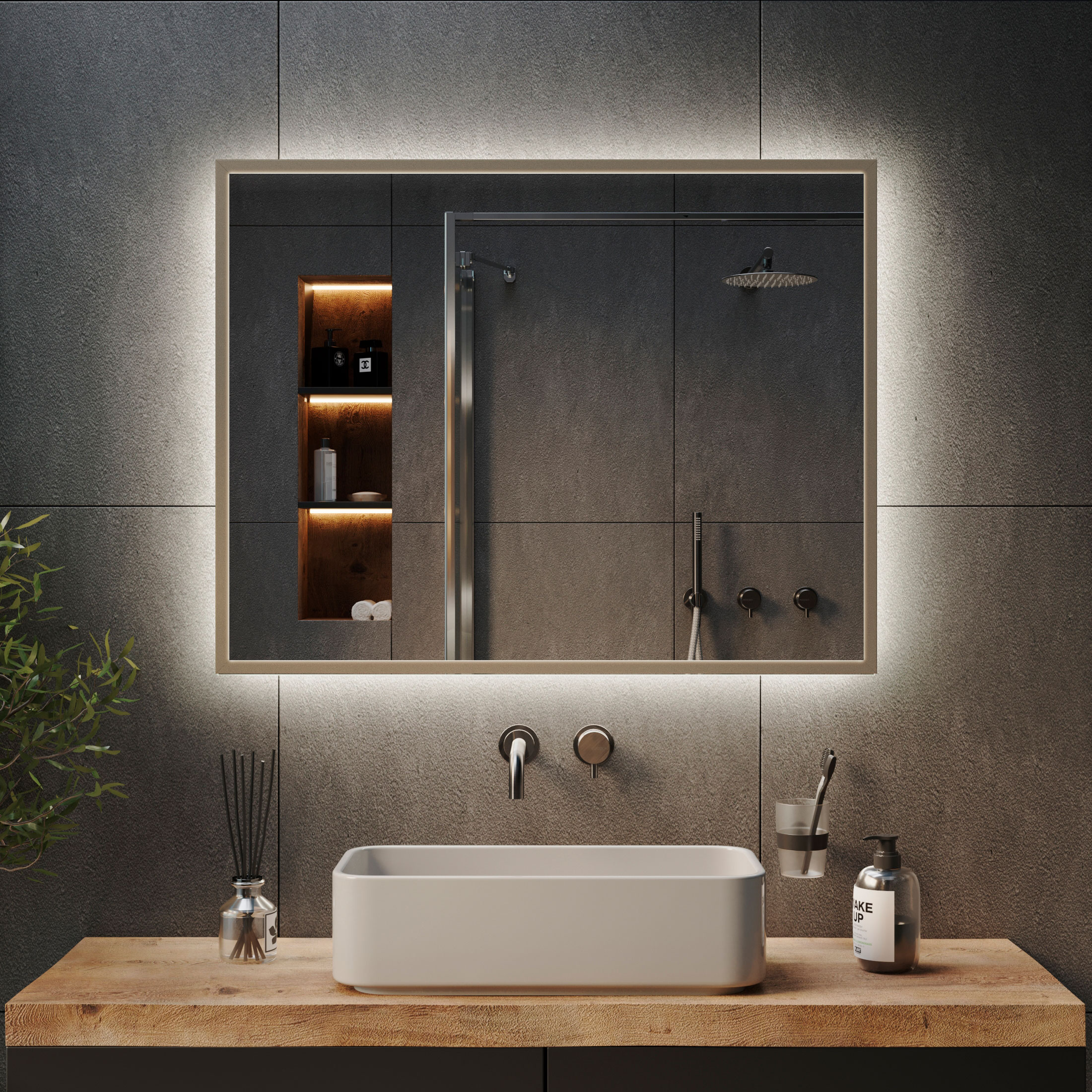 Зеркало с Ambilight подсветкой в латунной раме Латунь Aluminium - фото 4