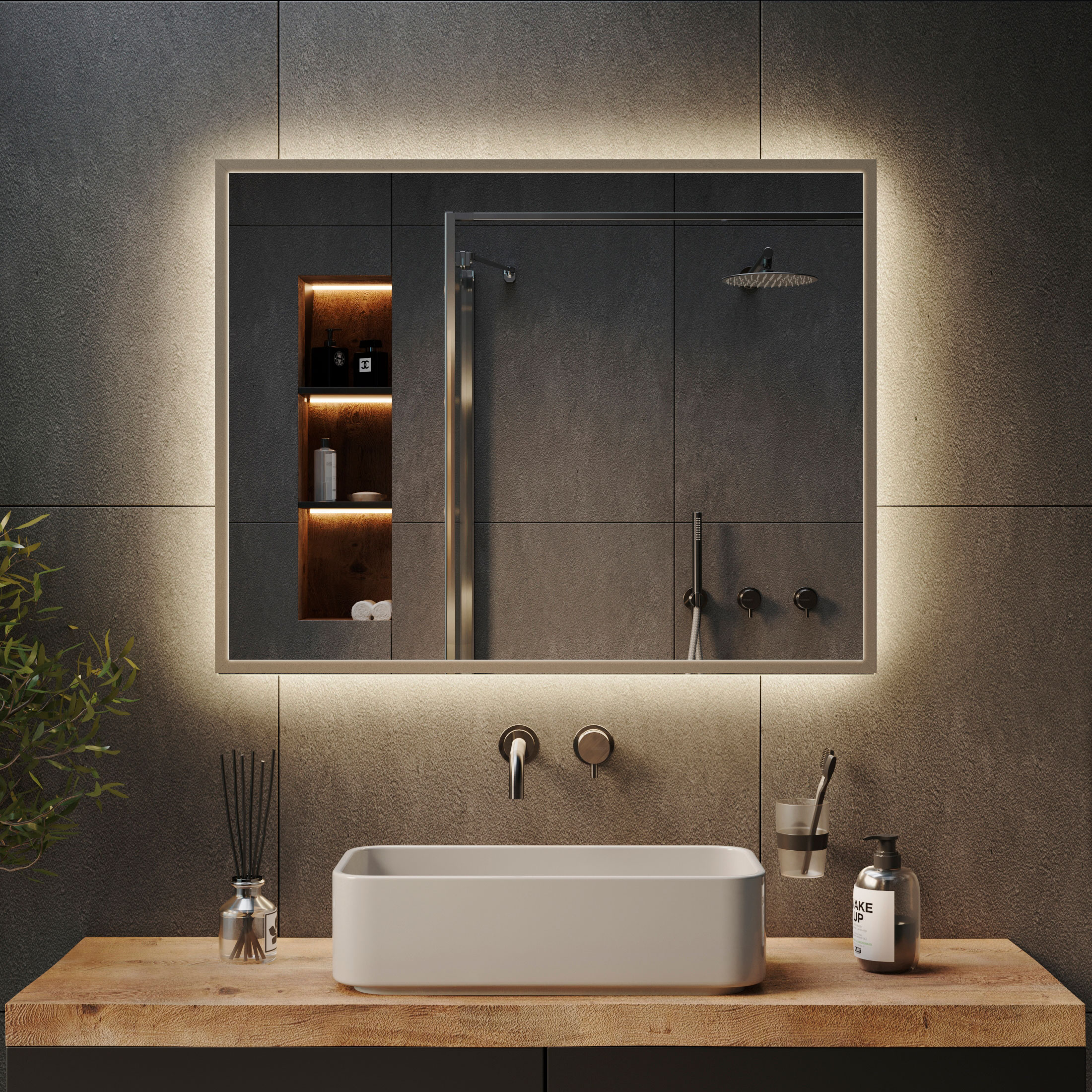 Зеркало с Ambilight подсветкой в латунной раме Латунь Aluminium - фото 5