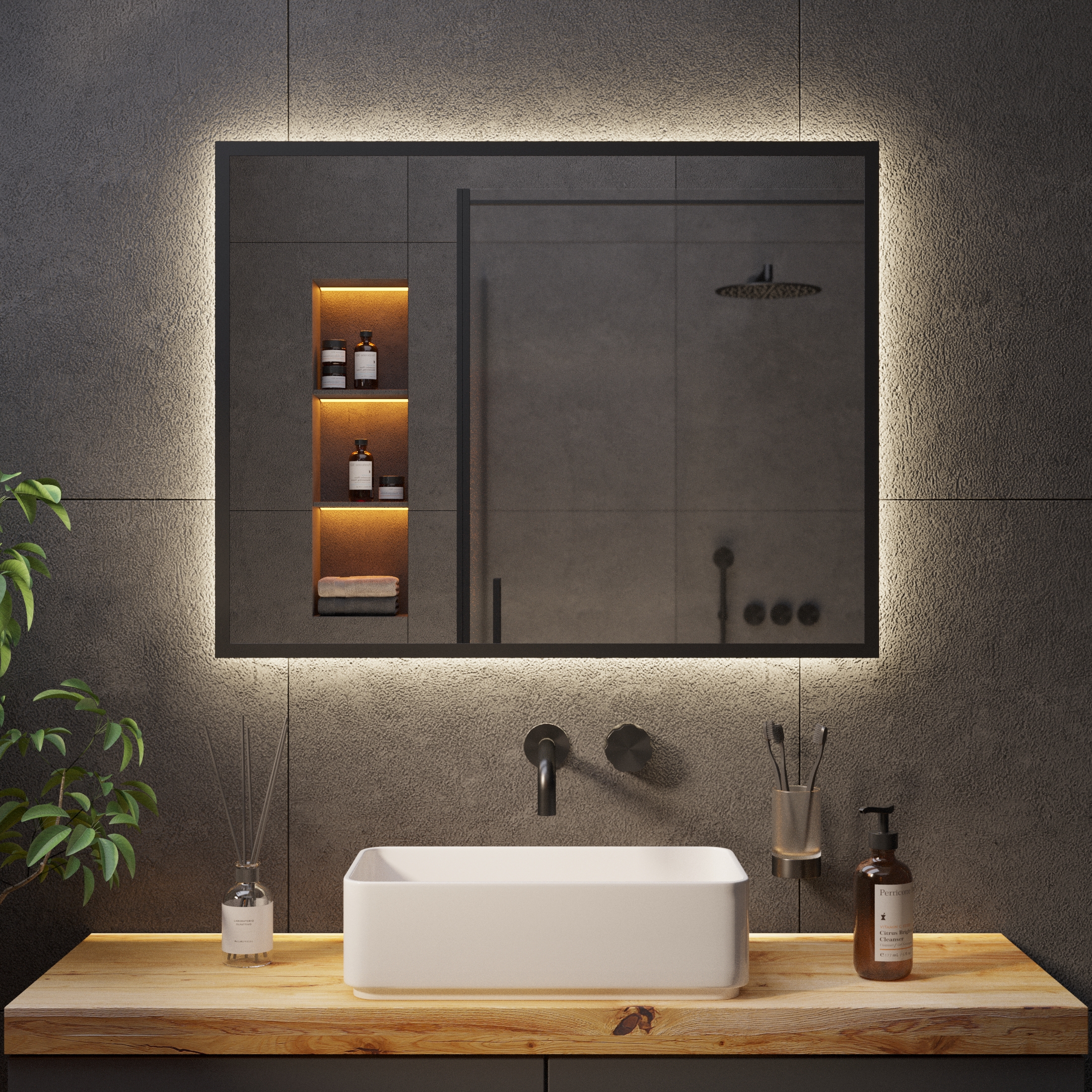 Зеркало с Ambilight подсветкой в чёрной раме Black Aluminium - фото 6