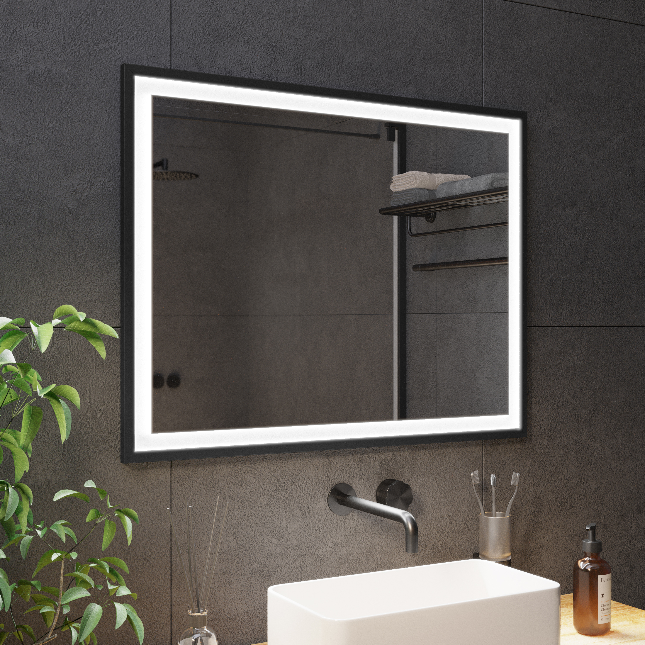 Зеркало с подсветкой в чёрной раме Black Aluminium - фото 3