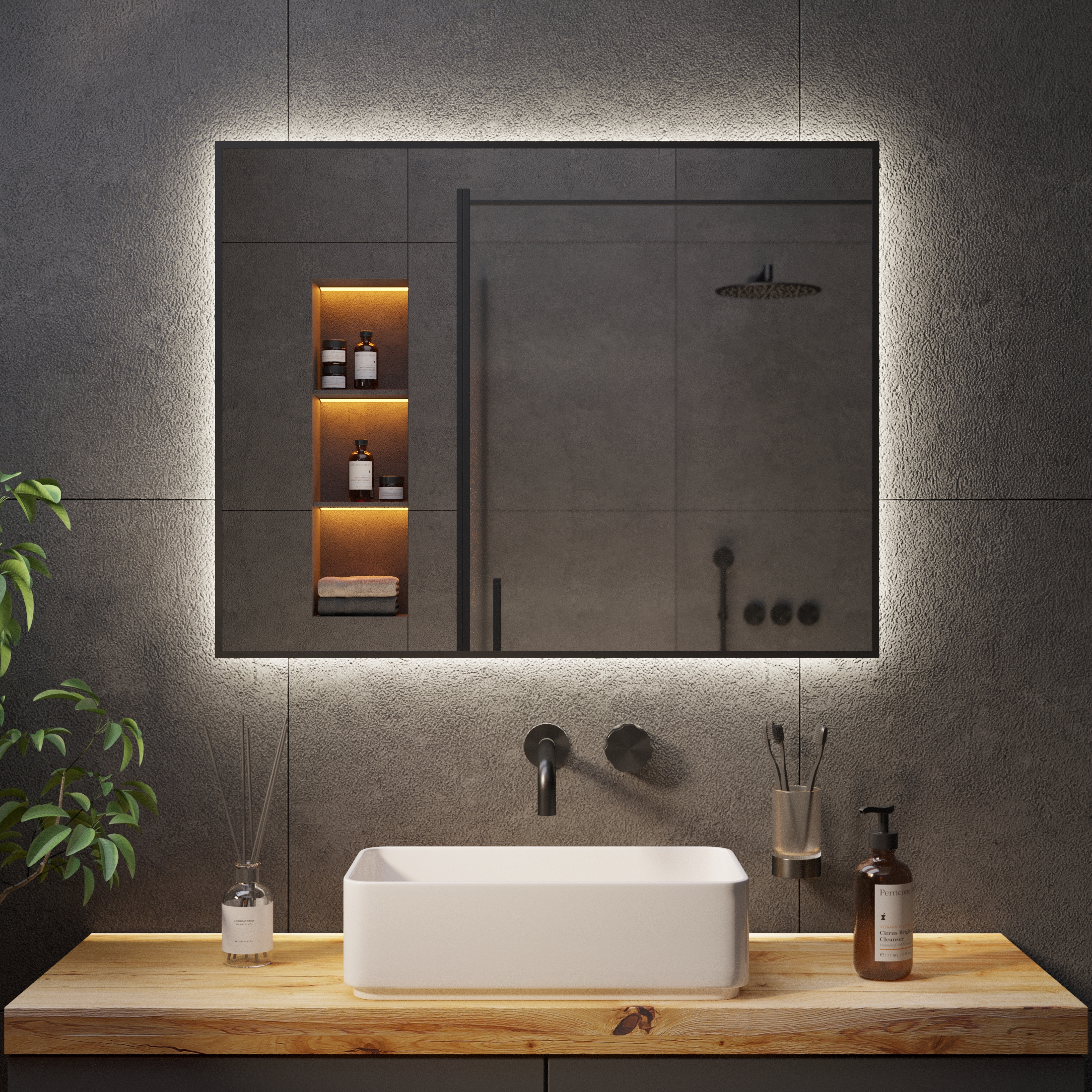 Зеркало с Ambilight подсветкой в чёрной раме 01 Black Aluminium - фото 5