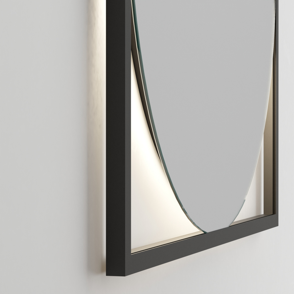 Парящее зеркало в алюминиевой раме «Cube» с подсветкой