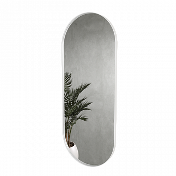 Овальное осветлённое зеркало в белой металлической раме NOLVIS M -  136 х 60 см.