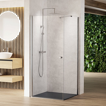 Стеклянная угловая душевая перегородка с распашной дверью Стеклянная угловая душевая перегородка с распашной дверью
